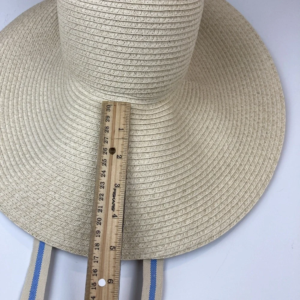 H&M Hat Women Tan Paper‎ Straw Wide Brim Sun Hat Frayed Edge S/54
